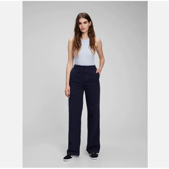 GAP 90's Style Loose Khakis Wide-Leg Size 6 PETITE Navy Blue RETAIL $80 - Picture 1 of 7